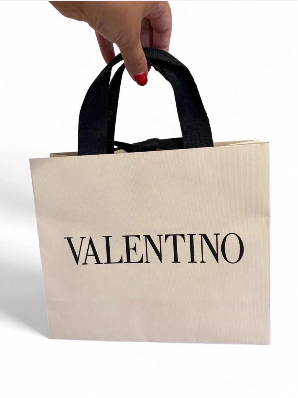 Valentino Beige Paper Gift Bag with Black Top Handles